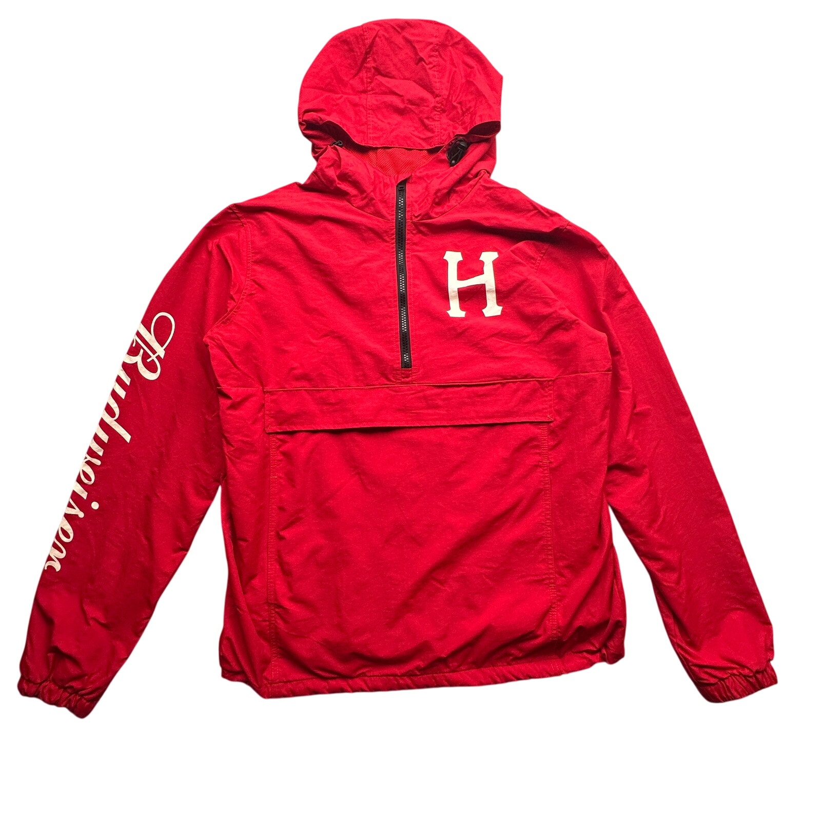 Huf X Budweiser Anorak Windbreaker Jacket Mens Small Red Hooded 1/4 Zip Logo